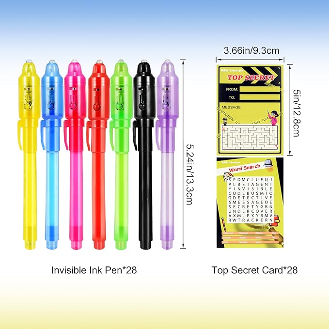 28 Pcs Invisible Ink Pens with UV light for kids, Word Search & Maze Activities Cards Included, Education & Party Favors, End of School Year Gift, Birthday,Halloween, Christmas, Goodie bag stuffers-DeskLoop Office