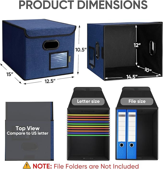 BALEINE File Organizer Box with Lid, Collapsible File Folder Organizer with Plastic Slide, Hanging File Folder Box for Office Document Storage (1 Pack, Blue)-DeskLoop Office