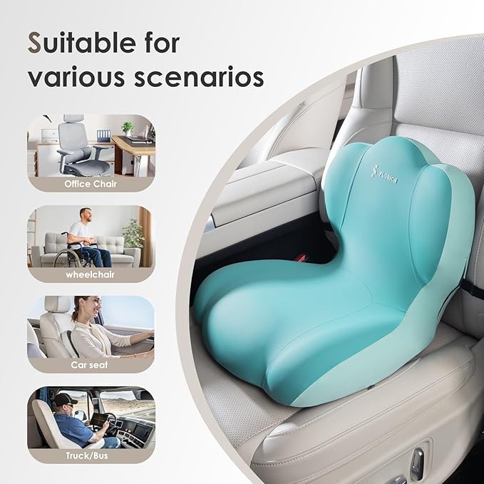 FLORICH Memory Foam Truck Seat Cushion with Adjustable Strap,Seat Cushion and Lumbar Support Pillow for Car Office Chair, Ergonomic Back Support & Sciatica Relief for Long Drives(Green)-DeskLoop Office