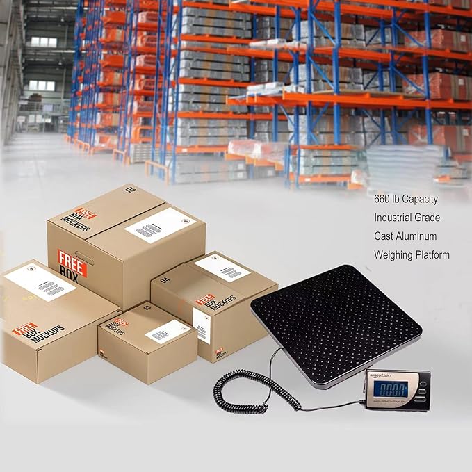 Amazon Basics Digital Postal Scale, Heavy Duty, Aluminium Platform, 440 lb Capacity, 1 Ounce Readability, Black-DeskLoop Office