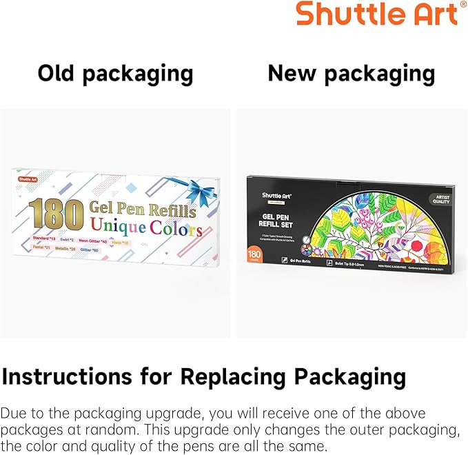 Gel Pen Refills, Shuttle Art 180 Colors (No Duplicates) Gel Pen Refills, 7 Color Types for Kids Adults Coloring Books Drawing Doodling Crafts Scrapbooking Journaling-DeskLoop Office