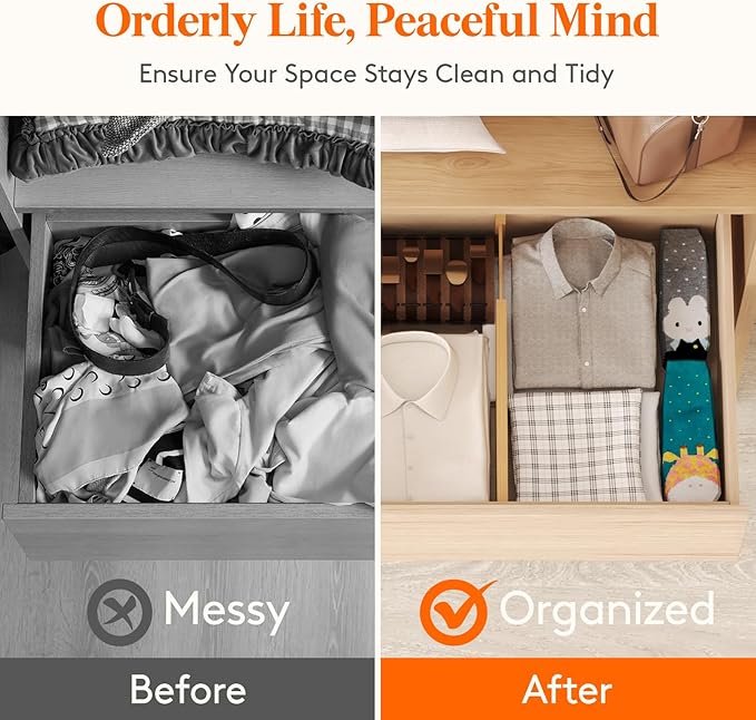 Lifewit 6 Pack Drawer Dividers Bamboo 6" High, 11-17" Adjustable Drawer Organizers for Clothes, Expandable Dresser Separators in Bedroom/Bathroom/Kitchen/Fridge/Office Organization and Storage-DeskLoop Office