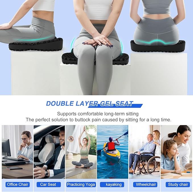 Thicken 19.7in Seat Cushion, Gel Seat Cushion for Long Sitting–Office Chair, Wheelchair, Car Cushion, Large Cooling Pad for Back Pain, Sciatica, Tailbone Pain Relief-DeskLoop Office