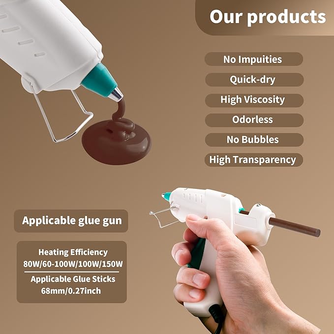 MATUFF Brown Hot Glue Sticks Mini 0.27" x 5.9 inches, Hot Melt Mini Colored Glue Sticks for All Temperature Mini Glue Guns, for DIY Craft Arts and Wedding Cards, Stamp Sealing, Bulk hot Glue 60 Pack-DeskLoop Office