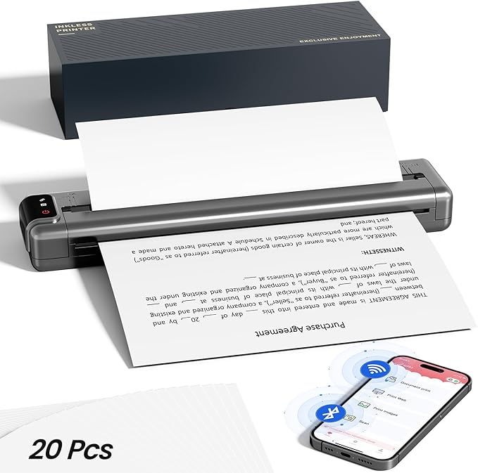 Phomemo Upgraded Q302 Portable Printer, Ultra-High 300dpi Inkless Printer Silent Printing, Wireless Bluetooth Thermal Printer Compatible with Phone & PC, Compact Printers for Business Travel-DeskLoop Office
