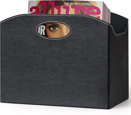 EZDeco Magazine Holder Foldable Magazine Rack Floor PU Leather File Holder Newspaper Book Storage Basket Document File Folder Organizer for Office Home-DeskLoop Office