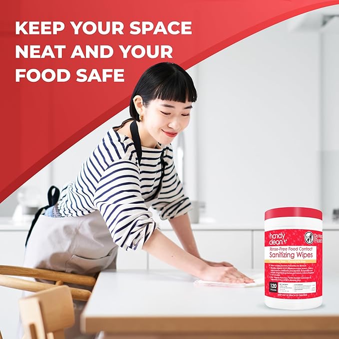 HandyClean Rinse-Free Food Contact Sanitizing Wipes Canister, Multi Surface Cleaning Supplies for Kitchen and Professional Setting One Canister (120 Wipes)-DeskLoop Office