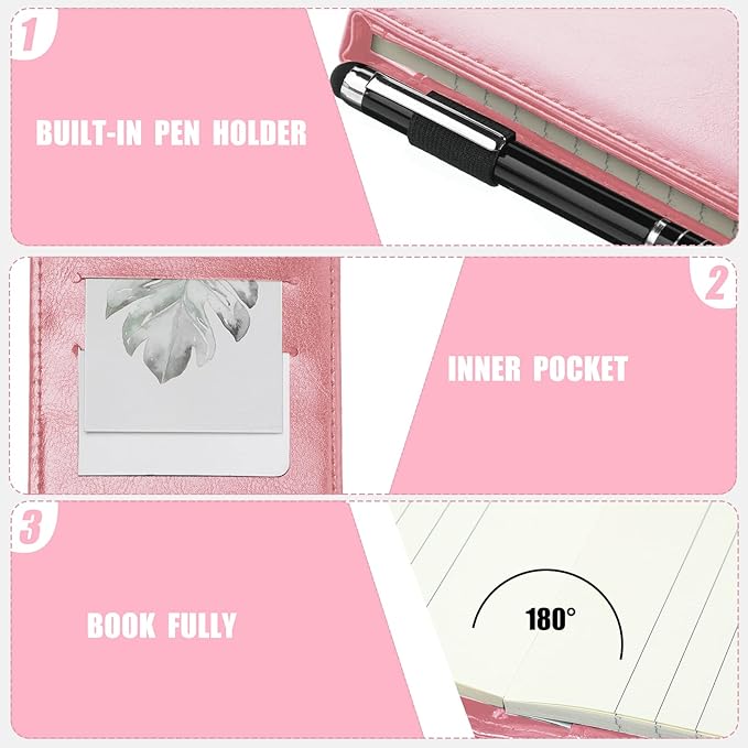 Outus 10 Pcs Pocket Notebook with Pen Set Included Mini Pocket Notepad Holder with 50 Lined Sheets, Metal Pen, 8 Pcs 3 x 5 Inch Memo Book Refills, 30 Lined Paper Per Note Pad (Pink)-DeskLoop Office