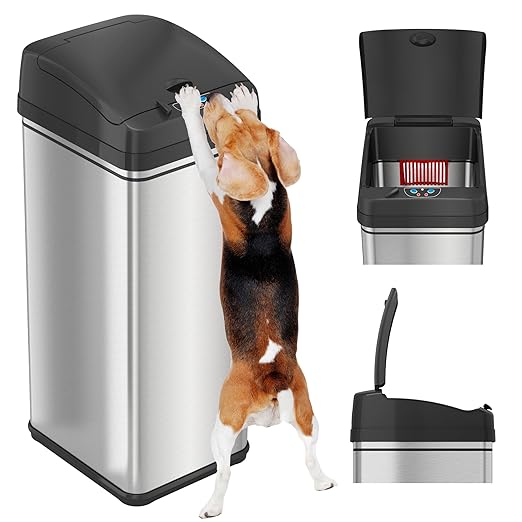 iTouchless 13 Gallon Sensor Trash Can 2.0 – Touchless Lid, Dog-Proof Lock, Odor Filter, Stainless Steel, Battery or Plug-in, for Kitchen, Home, or Office-DeskLoop Office