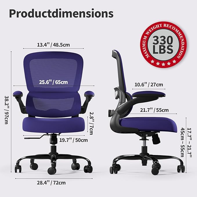 Office Chair - Ergonomic Desk Chair with Adjustable Lumbar Support, Mesh Computer Chair, Executive Chair for Home Office Comfortable Lumbar Support (Violet)-DeskLoop Office
