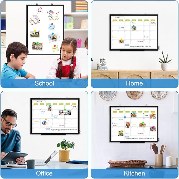 Dry Erase Calendar Whiteboard for Wall, WALGLASS 36" x 24" Magnetic White Board, Monthly Dry Erase Calendar with Silver Aluminum Frame, Double-Sided Hanging Portable Board for Office, Home, School-DeskLoop Office