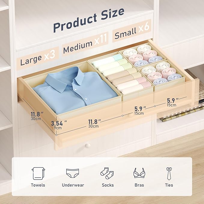 DIMJ Drawer Organizer Clothes - 20 Pack Closet Drawer Organizer Bins for Baby Clothes Storage, Fabric Dresser Organizer for Nursery Bedroom, Foldable Small Drawer Dividers for Underwear Socks-DeskLoop Office