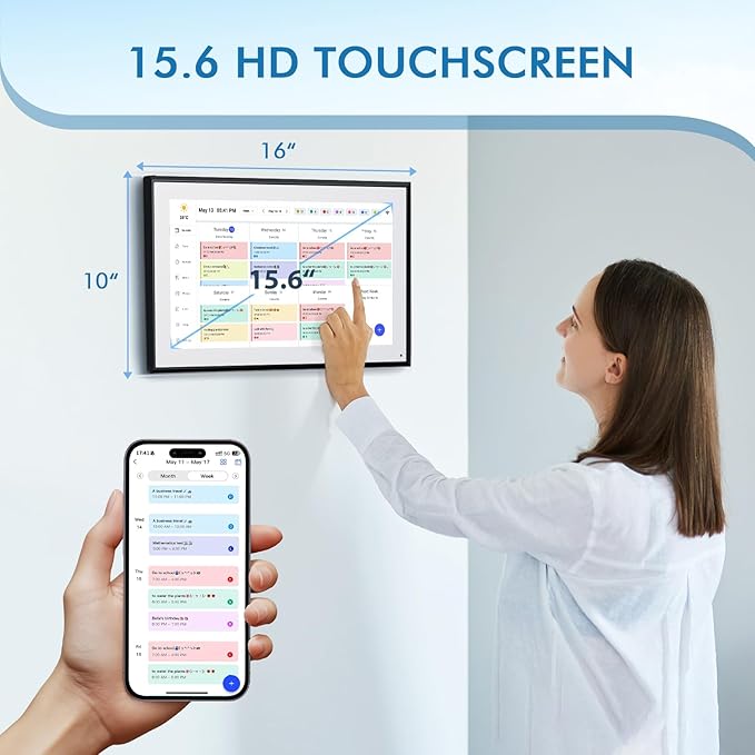 Calendar Digital 15.6 Inch Electronic Calendar&Chore Chart, 1920 * 1080P IPS Touchscreen Wall Smart Weekly and Monthly Planner for Family Black Gift for Mother mom Women-DeskLoop Office