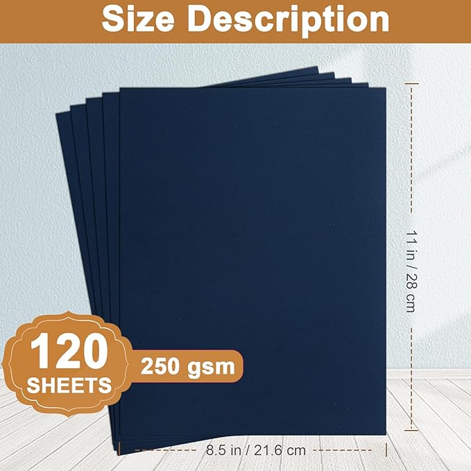 120 Sheets Navy Blue Cardstock 8.5 x 11 Craft Paper, 92lb Dark Blue Card stock Printer Paper for DIY Cards, Greeting Cards, Anniversary, Wedding, Menus-DeskLoop Office