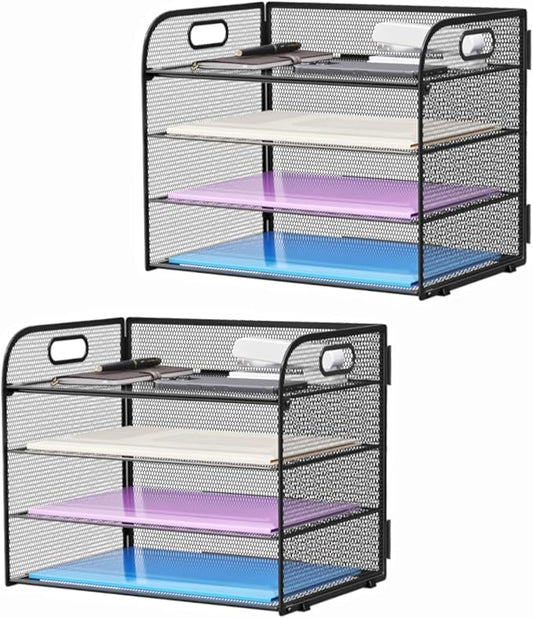 Marbrasse 2 Pack 4 Tier Paper Organizer Letter Tray - Mesh Desk File Organizer with Handle, Paper Sorter Organizer for Letter/A4 Office File Folder Holder (Black, 12.6" x 9.1" x 10.7")-DeskLoop Office