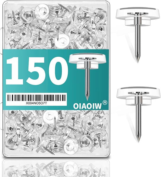 150 PCS Flat Clear Short Push Pins for Wall Thumb Tacks for Walls Flat thumbtacks Push pin for Bulletin Board Shadow Box Display Thumbtack for Cork Board-DeskLoop Office