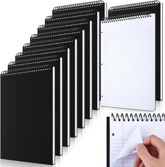10 Packs 8.5" x 11" Top Spiral Notebook with 3 Hole Punched Legal Pads College Ruled Notepad 50 Sheets Hard Cardboard Paper Wirebound Notepad for Office School Business (White)-DeskLoop Office