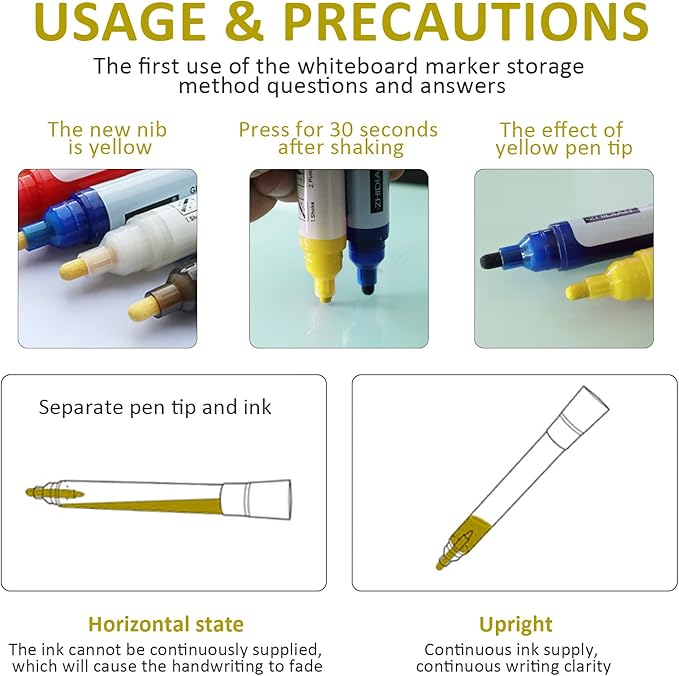 Bright Yellow Dry Erase Markers for Black Glass Board, 2-in-1 Reversible Dual Tip - Bullet & Fine, Easy Clean Grip Liquid Chalk Pens for Acrylic Board, 10 Pack-DeskLoop Office