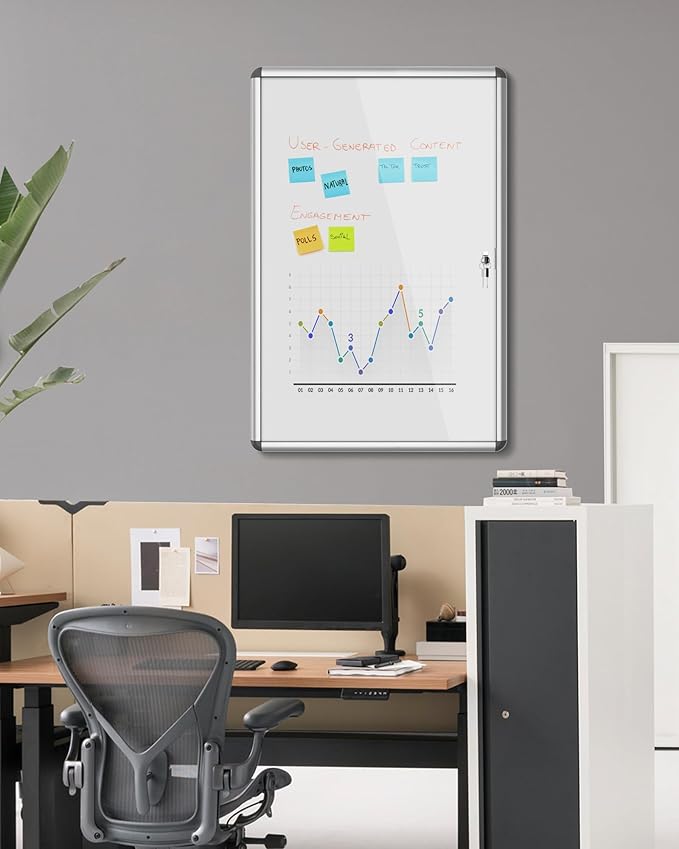 36"x24" Enclosed Bulletin Board, Lockable Weather-Resistant Aluminum Noticeboard for School & Office, Silver Frame w/Magentic Whiteboard-DeskLoop Office