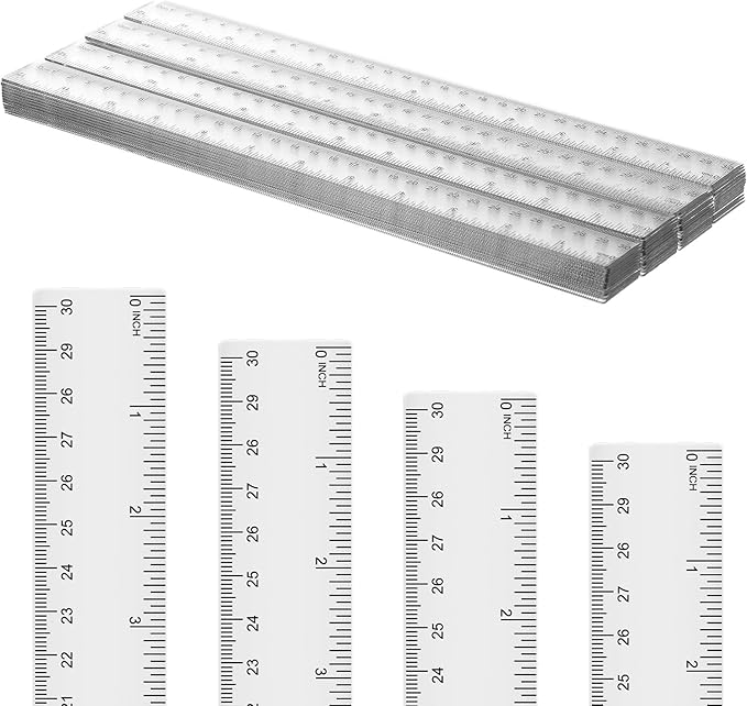 Zonon 50 Pcs 6 Inch/12 Inch Plastic Rulers Bulk Flexible Straight Rulers with Inches Centimeters First Day of School Gift Students Back to School Office Home Supplies(Clear,12 Inch)-DeskLoop Office