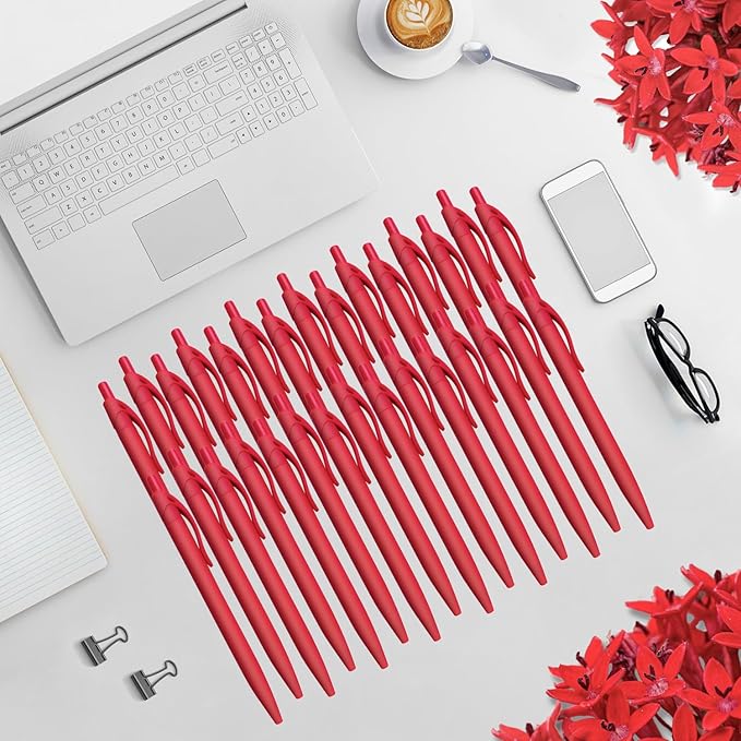 Aozora Pens Bulk 120 Pack Red Click Pens No Bleed Wholesale Retractable Ballpoint Pens Medium Point,Smooth Ink Pens for Journaling School Office Supplies 1.0MM Red Ink-DeskLoop Office