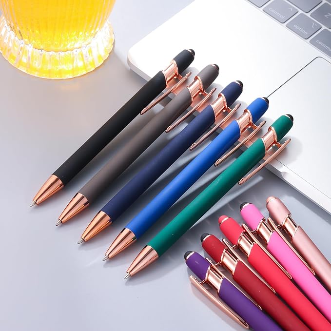 12 PCS 2 in 1 Stylus Ballpoint Pen with Stylus Tip, 1.0 mm Black Ink Metal Pen Stylus Pen for Touch Screens (12 Colors-2)-DeskLoop Office