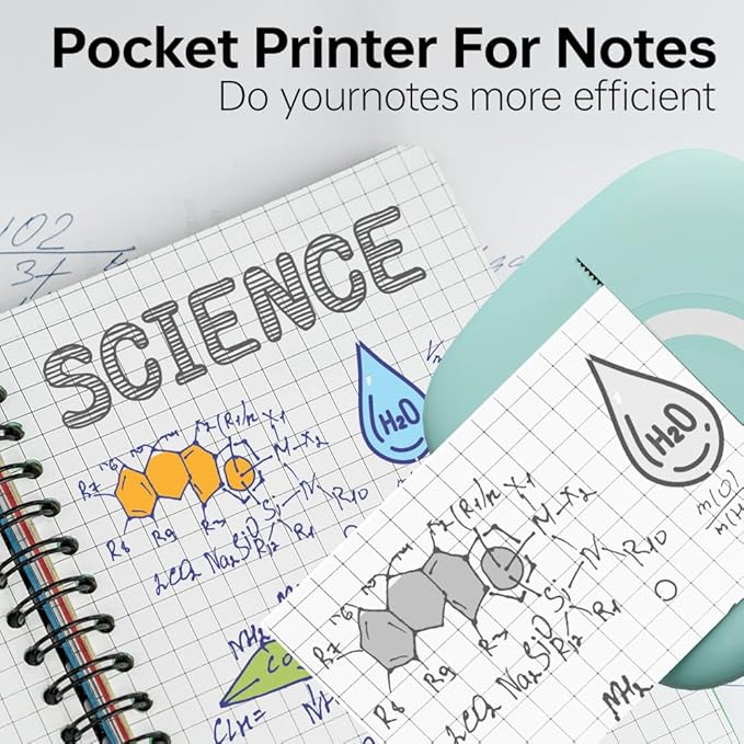 Mini Printer Sticker Thermal Printer with 3 Rolls Paper, Bluetooth Portable Phone Print Pods,Study Sticker Maker for Pictures, Photos, Journals, DIY, Compatible with Phone & Tablet-DeskLoop Office