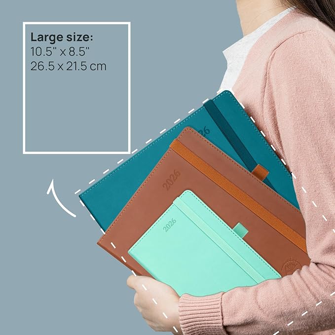 POPRUN 2026 Planner (Large - 8.5'' x 10.5'') - 2026 Weekly Calendar (Jan. 2026 - Dec. 2026) with Hourly Time Slots, Weekly/Monthly Appointment Book for Time Management - Leather Soft Cover - Purple-DeskLoop Office