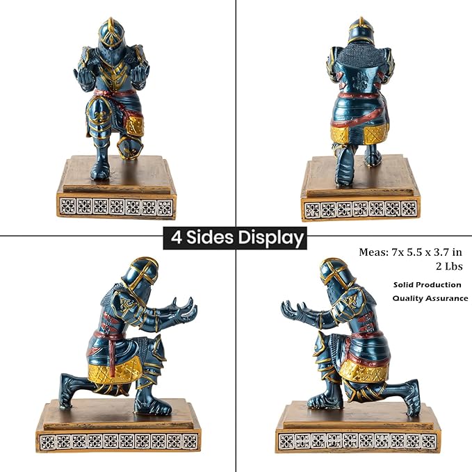 MACLARONX Kneeling Knight Pen Holder with Sword Medieval Warrior Fancy Pencil Stand for Office Desk Home Decor for Men Father Husband Armor Soldier Statue-DeskLoop Office