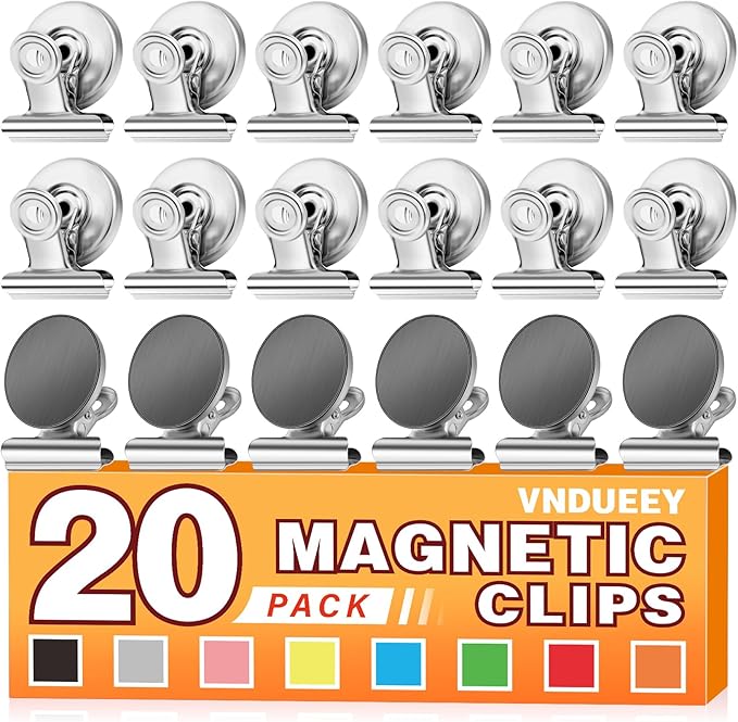 VNDUEEY 20 Pack Silver Magnetic Clips for Refrigerator, Strong Fridge Magnets Heavy Duty Magnet Clips Whiteboard Magnets, Magnetic Clips for Home School Office-DeskLoop Office