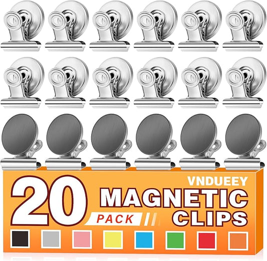 VNDUEEY 20 Pack Silver Magnetic Clips for Refrigerator, Strong Fridge Magnets Heavy Duty Magnet Clips Whiteboard Magnets, Magnetic Clips for Home School Office-DeskLoop Office