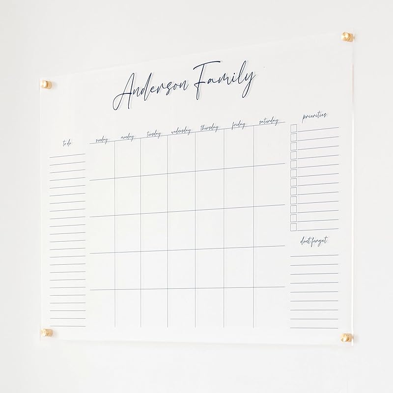 Personalized Clear Acrylic Calendar for Wall, Calendar Whiteboard for Wall, Dry Erase Wall Calendar, Wall Calendar Organizer System for Home (Cursive, Navy, 38"W x 26"H)-DeskLoop Office