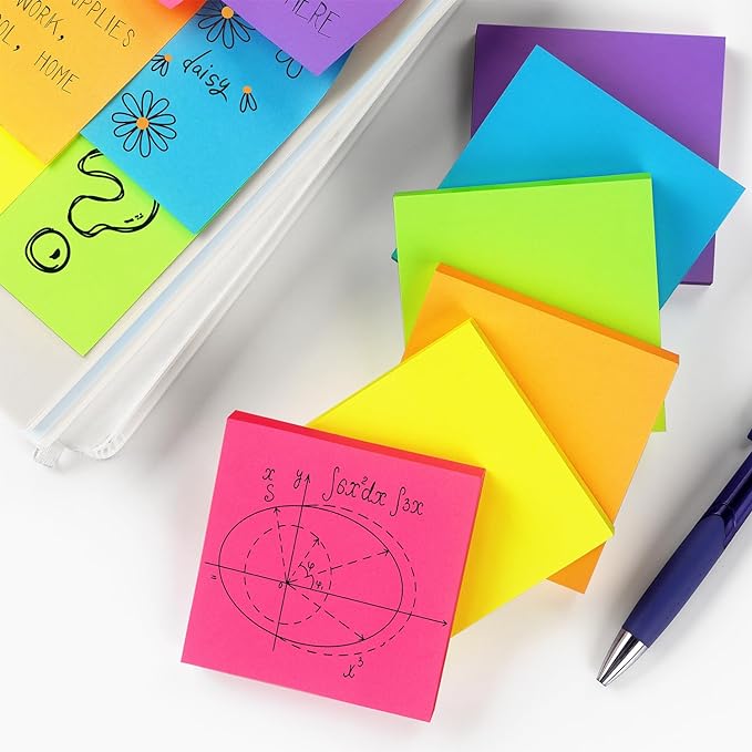 Pop Up Sticky Notes 3x3 inch Bright Colors Self-Stick Pads 6 Pads/Pack 100 Sheets/Pad Total 600 Sheets-DeskLoop Office