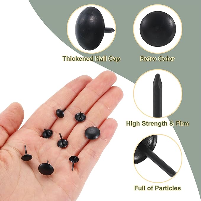 uxcell 50 Pcs Upholstery Tacks, 9 x 9mm Round Head Upholstery Nails Pins Vintage Decorative Furniture Tacks for Chairs Sofas Beds DIY Project, Black-DeskLoop Office