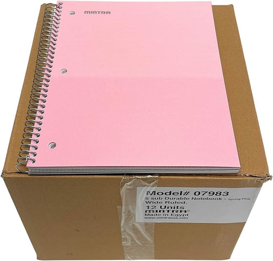 Mintra Office Durable Spiral Notebooks, 5 Subject (Spring Pink, Wide Ruled 12pk)-DeskLoop Office