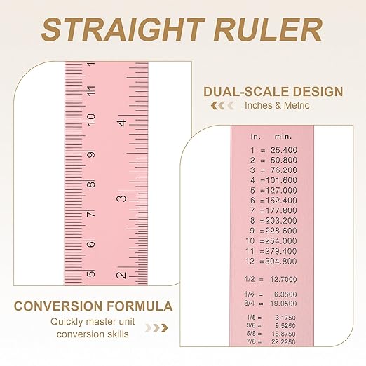 HARFINGTON 4pcs Metal Straight Ruler 30cm Metric SAE Aluminum Alloy Measuring Rulers Scale Tool with Hole for Measure Study Reading Classroom Office, Pink-DeskLoop Office
