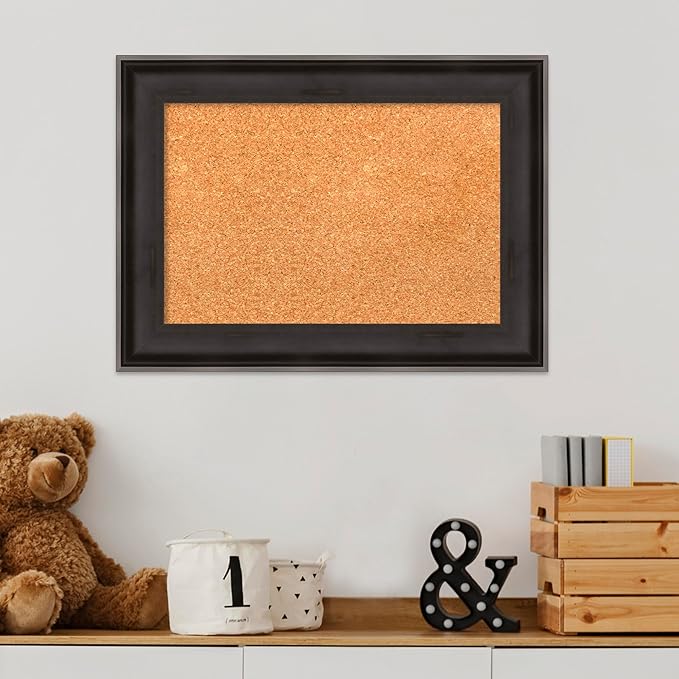 Amanti Art Natural Cork Board for Wall, 16x22 Vision Board with Black Wood Frame, Small Corkboard Office Decor for Home Organization, Casual Corkboard Pinboard to Display Items for Home Organization-DeskLoop Office