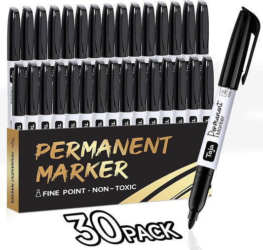 Permanent Markers Fine Tip, 30 Pack Black Quick-Drying and Fade-Resistant Permanent Markers Bulk Set for Writing and Drawing on Wood, Plastic, Metal, Glass, Stone, Ideal for Office School Supplies-DeskLoop Office