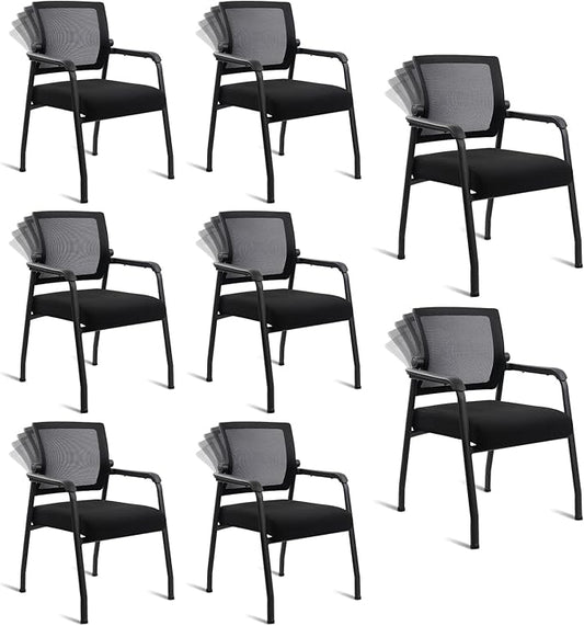 Desk Chair No Wheels with Adjustable Mesh Backrest, Arm Chair with Ergonomic Lumbar Support and Thickened Seats Cushion, Waiting Room Chairs for Office School Church Guest Reception, 8PACK-DeskLoop Office
