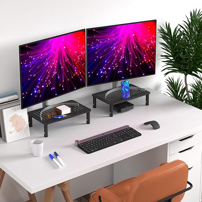 EVOOMI Monitor Stand Riser - Upgraded for Faster Productivity - Anti-Skid, HD Hexagonal Steel - Free Cable Ties - Computer Stand - Laptop, Desktop, Printer, iMac (Simple)-DeskLoop Office