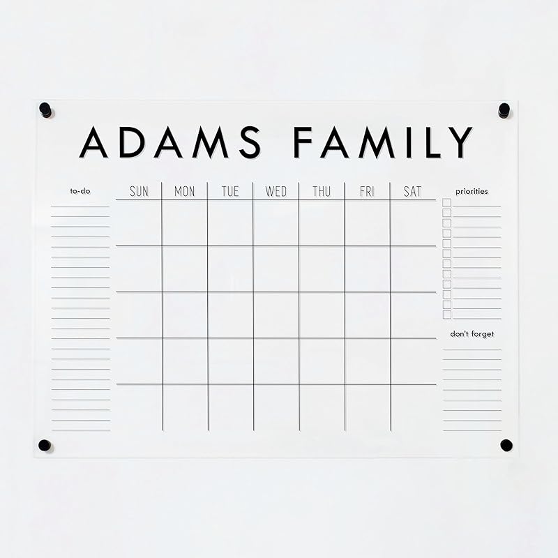 Personalized Clear Acrylic Calendar for Wall, Calendar Whiteboard for Wall, Dry Erase Wall Calendar, Wall Calendar Organizer System for Home (Block, Black, 31"W x 23"H)-DeskLoop Office