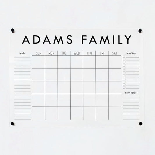Personalized Clear Acrylic Calendar for Wall, Calendar Whiteboard for Wall, Dry Erase Wall Calendar, Wall Calendar Organizer System for Home (Block, Black, 31"W x 23"H)-DeskLoop Office