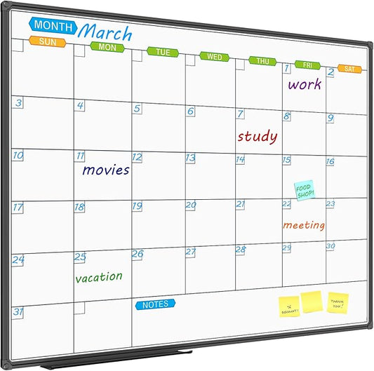 JILoffice Dry Erase Calendar Whiteboard 48 X 36 Inch - Magnetic White Board Calendar Monthly, Black Aluminum Frame Wall Mounted Board for Office Home and School-DeskLoop Office