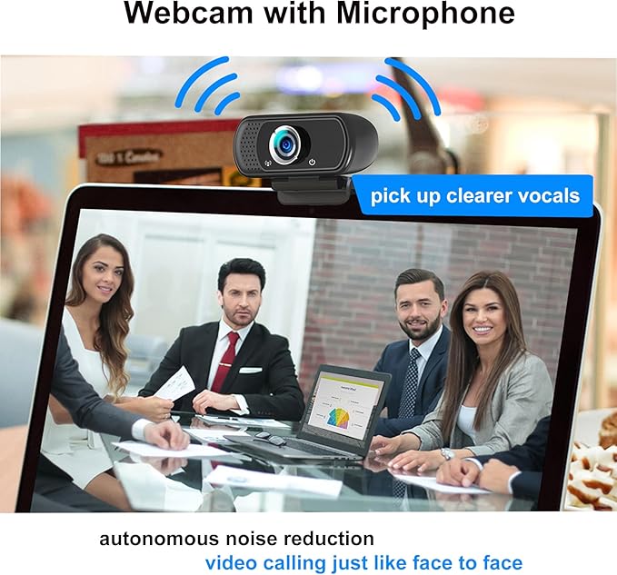 Webcam 1080p, Webcam for PC -with Microphone/Tripod/Privacy Cover, Computer Camera 110°Wide View, Plug and Play USB Web Camera for Desktop, PC Web-cam for Laptop Mac Zoom Conferencing Streaming-DeskLoop Office