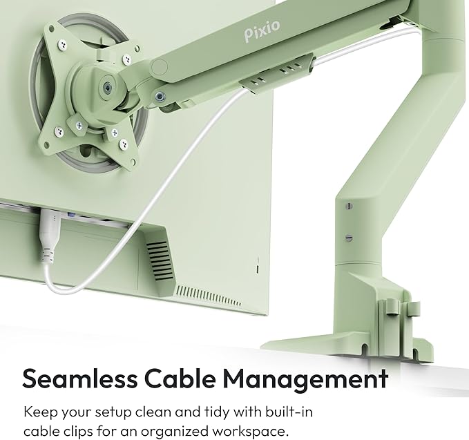 Pixio PS1S Wave Mint Green Single Monitor Arm Stand Desk Mount - Fits up to 32 inches Monitors and up to 19.8lbs. VESA Compatibility and Integrated Cable Management-DeskLoop Office