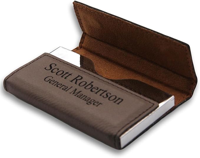 Personalized Dark Brown Leatherette Business Card Holder-DeskLoop Office