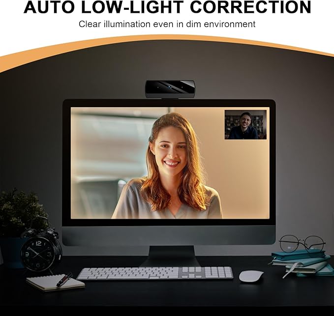 Webcam,1080P HD Webcam with Microphone, USB Computer Camera for Laptop & Desktop - Plug & Play, Stereo Sound, Auto Low-Light Correction, for Zoom/Skype/FaceTime/Teams/Webex, Streaming & Video Calls-DeskLoop Office