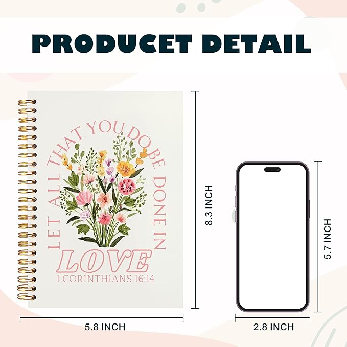 BearCake Prayer Journal for Women, Bible Journaling Notebook, Christian Gifts for Women, Let All That You Do Be Done in Love Prayer Journal for Women, Bible Journal Hardcover Spiral Notebook 5.5x8.3-DeskLoop Office