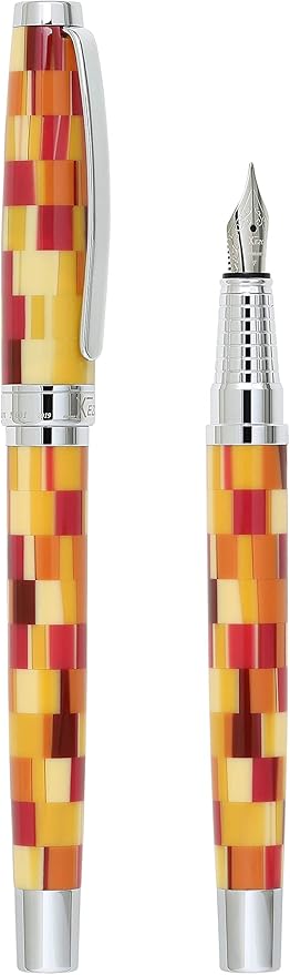 Xezo Urbanite Fine Point Fountain Pen. Retro Red, Yellow, Orange, and Cream Colors with Chrome Plating. Limited Edition and Serialized. No Two Alike-DeskLoop Office