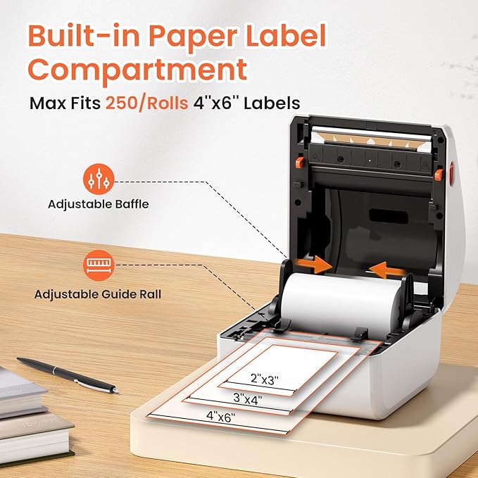 Bluetooth Thermal Shipping Label Printer - D450BT Thermal Label Printer 4x6 for Small Business & Shipping Packages, Compatible with iPhone, Android, iPad, Windows, macOS, Chrome, USPS, Amazon-DeskLoop Office
